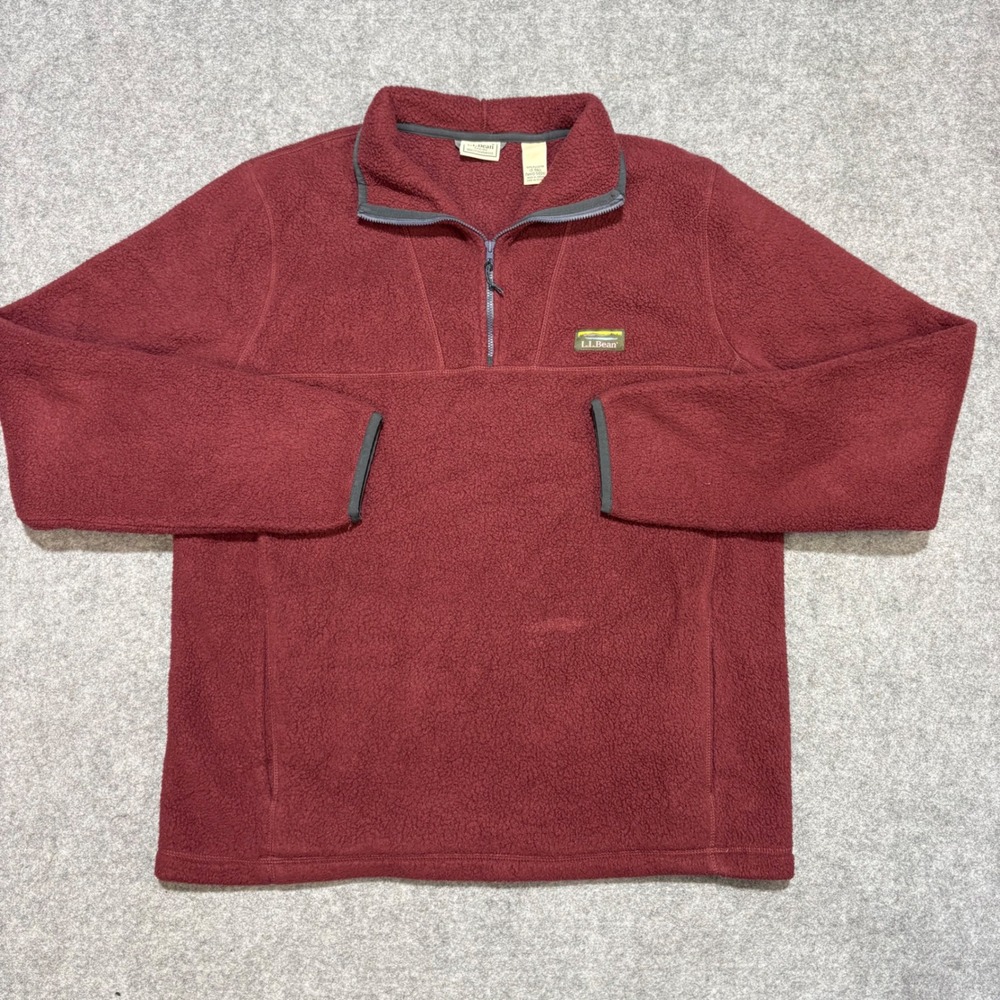 LL Bean Mens Large Tall Fleece Pullover Quarter Zip Burgundy Red 512297
